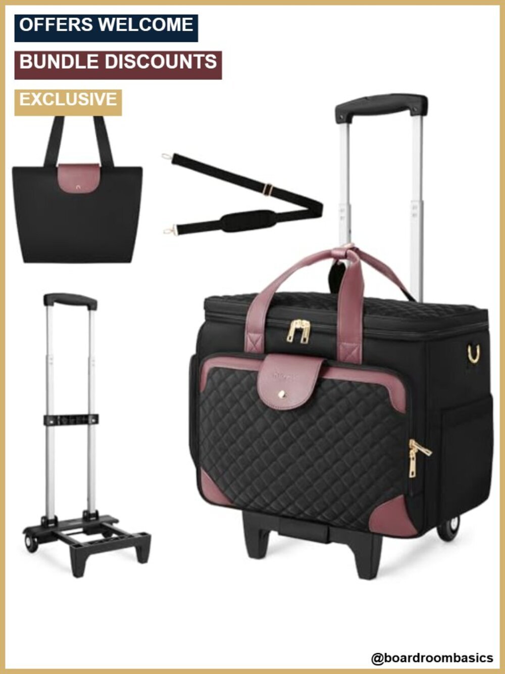 Large Rolling Teacher Bag with Laptop Compartment, Tote & Detachable Trolley